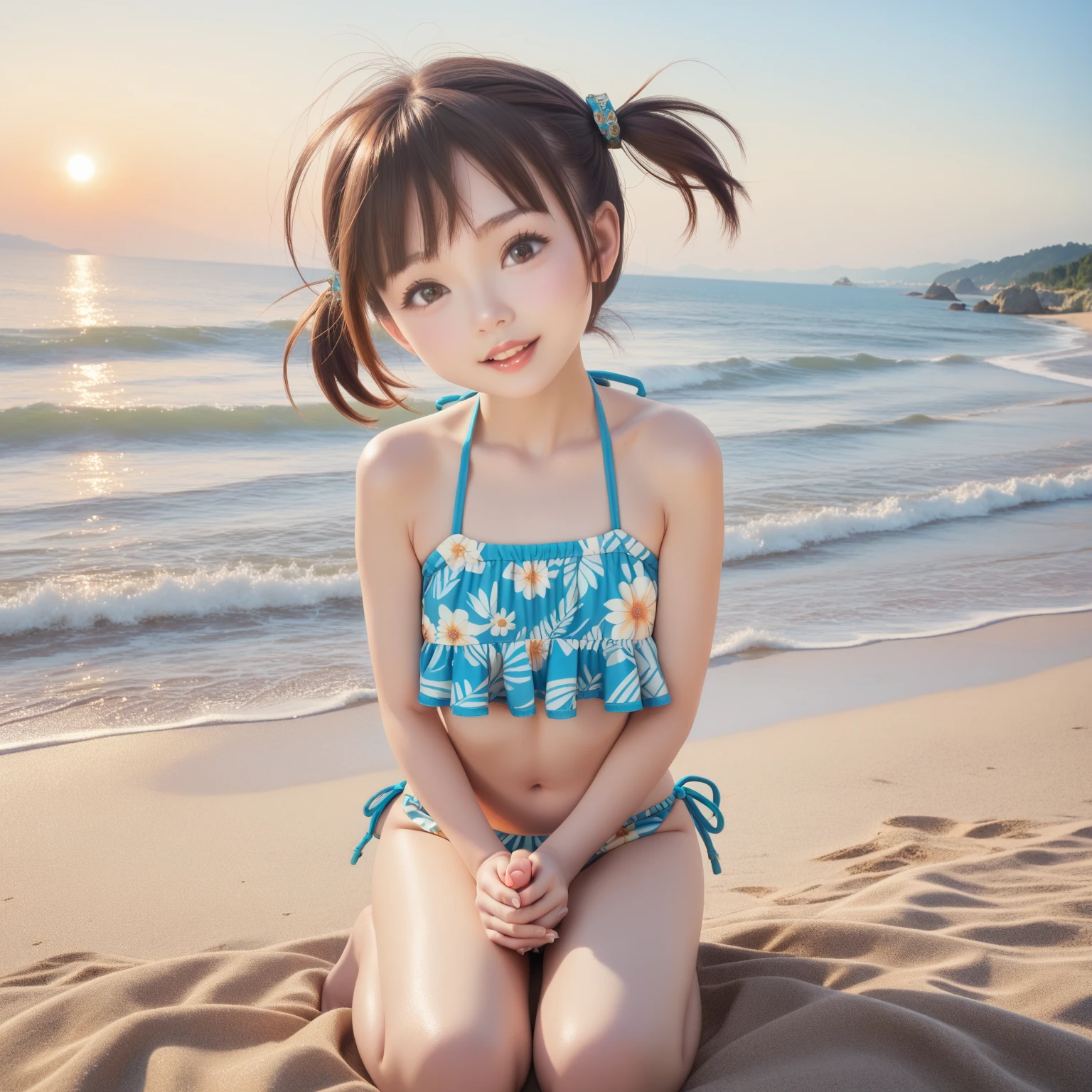 Cute little girl s、Cute swimsuit、Anime style、Resort