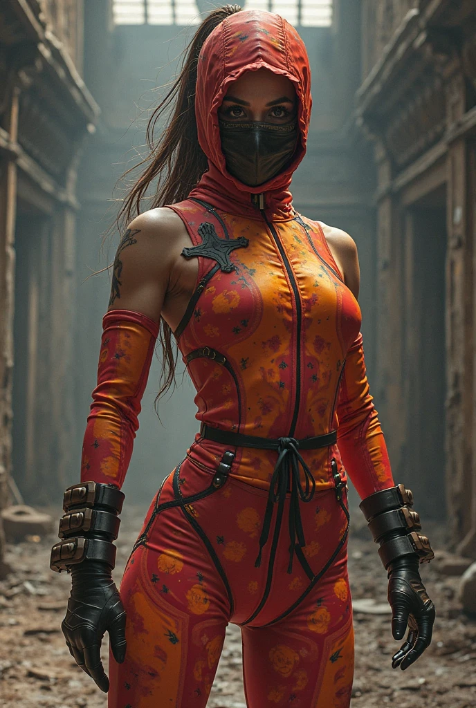 Zoë Saldana、Sticking out the navel、newyork、She wears a torn Spider-Man suit,wearing skirt、 Red and black color scheme,Dynamic、masterpiece、top-quality、ultra-detailliert、ighly detailed、beautiful detailed brilliance、超A high resolution