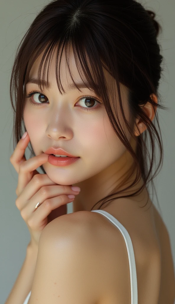 (masterpiece),(Highest quality:1.2),(Very detailed:1.2),(High resolution),(Photorealistic Stick),(RAW Photos),8K,Backlight,(Depth of written boundary),(Sleek lighting:1.2),Close-up of a ????? woman,Soft portrait shots,Beautiful Japanese Women,Gorgeous face portrait,(Eye light,Sharp pupils,Detailed eye drawing,)Very beautiful face,(Detailed skin texture:1.3),Beautiful portrait,A lovely and delicate face,Beautiful young Japanese woman,Look this way,front,(POV shot),(sleepy)