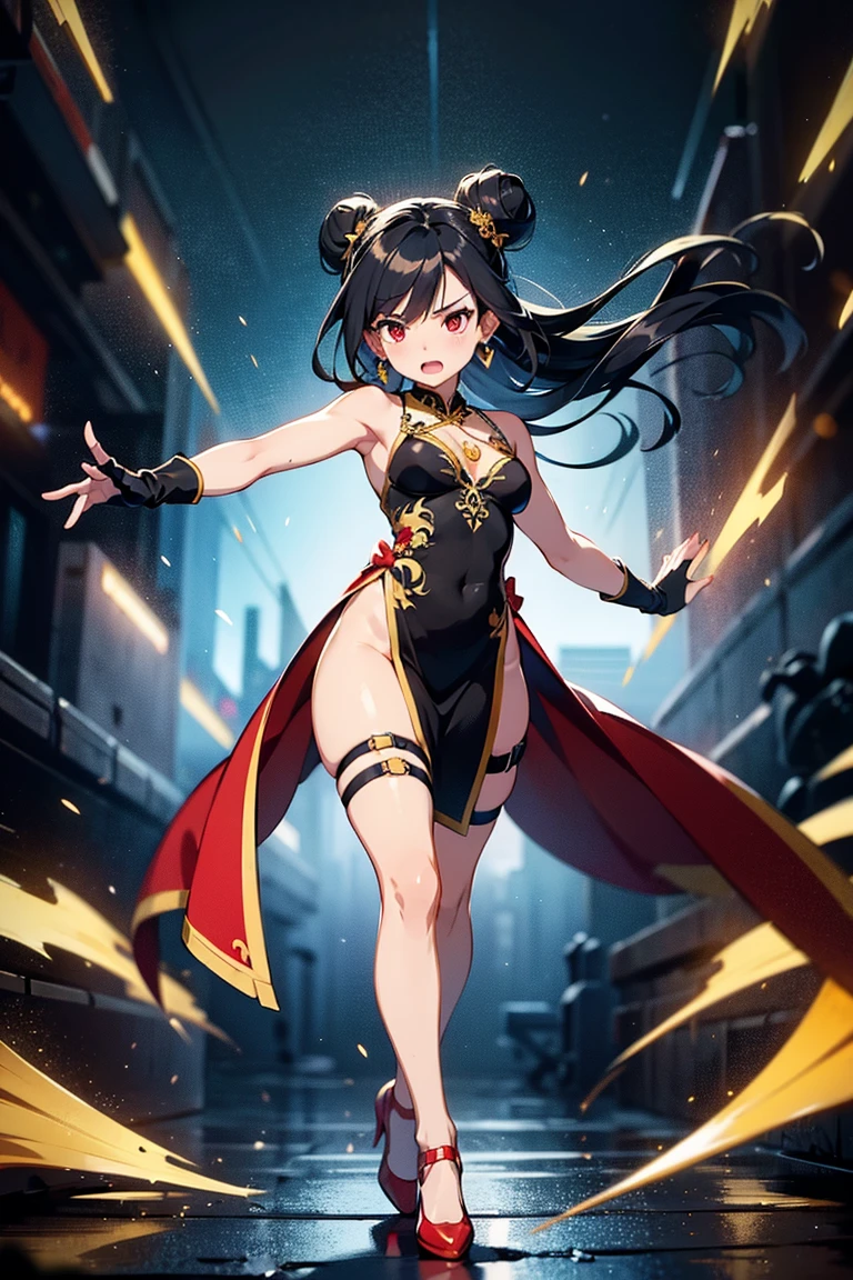 (masterpiece), best quality, highly detailed, detailed background, cinematic lighting, outdoor, 1girl, medium hair, medium breasts, leotard, bare legs, gloves, light particles. glow, magician, tuxedo, sparkling
