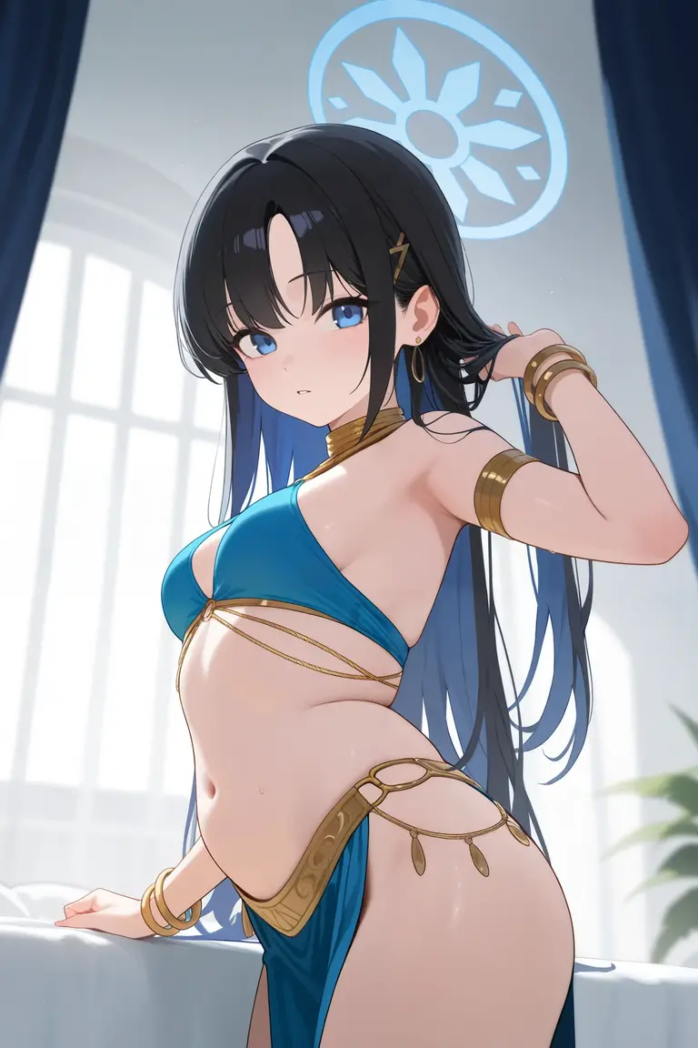 score_9, score_8_up, score_7_up, score_6_up, score_5_up, score_4_up, BREAK 1girl, black hair, loose hair, long eyelashes, confused expression, bent over, blunt bangs, short, BREAK solo, small breasts, skinny, arched back, thigh gap, princess outfit, BREAK (island background:1.2), simple background, innocent, lovely, adorable,