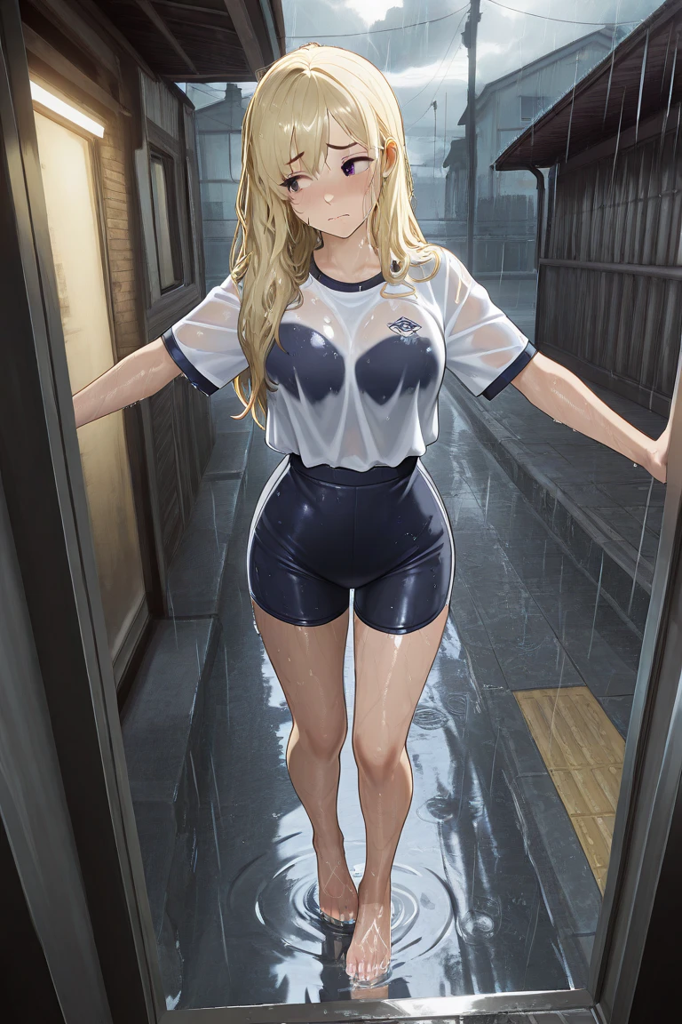 samus aran, (facing viewer:1.25), ponytail, large breasts, hair tie, (topless:1.5), (jeans:1.25), (standing straight:2.0), peeing herself, (wetting herself:1.5), very large peeing stain, huge pee stain, best quality, ultra-detailed, HDR, studio lighting, professional, vivid colors, sharp focus, physiologically-based rendering, bokeh, landscape, blue color palette, soft lighting, dynamic shadows, (hands on thighs:1.5), embarrassed, humiliation, blushing, angry, tears, (facing viewer:2.0), full body, high heels, (day:1.25), (daytime:1.25), (beach:1.25), (ocean:1.25), (shoal:1.25), (sand:1.25), (groin:1.5), (mound of venus:1.5), (unbuttoned jeans:1.5), (unzipped jeans:1.5), (unbuttoned:1.5), (unzipped:1.5), (open fly:1.5), panty peek