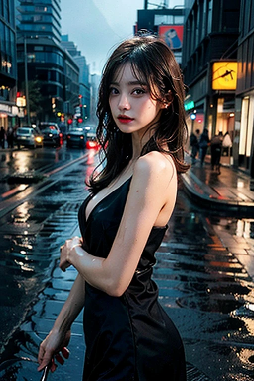 bestbestquality, A Masterpiece, photo realistic, night,Intricate details, RAW photograph, Photon rendering, rendering octane, absurdes, Big breasts super detailed, Detailed face, Detailed skin, The trend is at ArtStation,8K masterpiece, cenematic lighting, scenery, scenery, no people, urban landscapes, sky, The city, clouds, out door, build, sun down, City lights, bridge, river, trees, roadn, artist name,