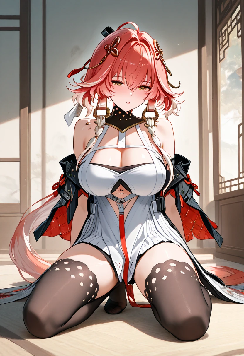 (best quality, highres:1.2), 1girl, beautiful detailed eyes, beautiful detailed lips, extremely detailed eyes and face, long eyelashes, medium:oil painting, vivid colors, HDR, studio lighting, ultra-fine painting, sharp focus, physically-based rendering, extreme detail description, portraits, curvy body, big breasts, perfect shape, showing armpit, facing viewer, sweaty, gorgeous