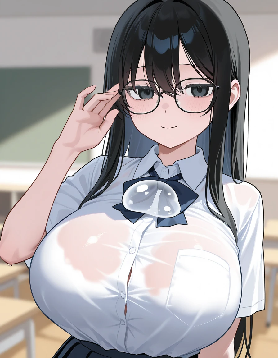 (Upper body close-up:1.5)、(huge breasts,cleavege:1.9),Anna Yamada,gigantic breasts,smile、(naked:1.7)、(Are standing)、(window)、blue sky、building、(Wearing a collar:1.5)、Earrings、Earrings、bracelet,(Delicate facial features:1.5)、(masterpiece, Highest quality, High resolution, Super detailed, 8K, 4K),(Put your hands behind your head:1.5),ponytail,(Beautiful Face:1.5),navel piercing,(nsfw:1.3 )、Show off your armpits,Spread Armpit、Absurd、Highest quality, (Volupture:1.5)、looks happy、Wearing glasses,(Sticking out tongue:1.5)、Sexuality,Small nipples,Small areola