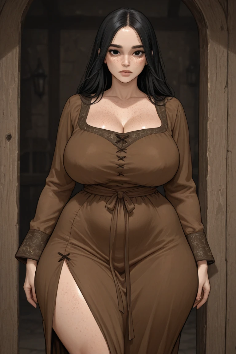woman in brown dress and shorts hairstyle Leaning against the wall of the dark room, wearing brown clothes and cape, abaya outfit, with a long brown cape, cold fashion model, plus size, plus size woman, wearing brown robe, woman in brown robes, beautiful burqa's woman, thicc, brown outfit,, wearing a brown dress, brown , with stockings ,bbwchan, large cleavage, very large cleavage, massive cleavage , wearing a sneakers, 35 years old woman, asian women , short hair , full body. ((Detailed texture of tattooed skin)), tattoo round breasts, irezumi tattoo style, tattoo on breasts, tttattoo, showing her thigh , tattoo on thigh, a close up of a woman with tattoos on her body, inked, tattooed body, fully tattooed body, tattooed, full-body tattoos, full - body tattoos, , full body tattoo, with tattoos, , tattoos, tattoos all over the skin, tattoos and piercings