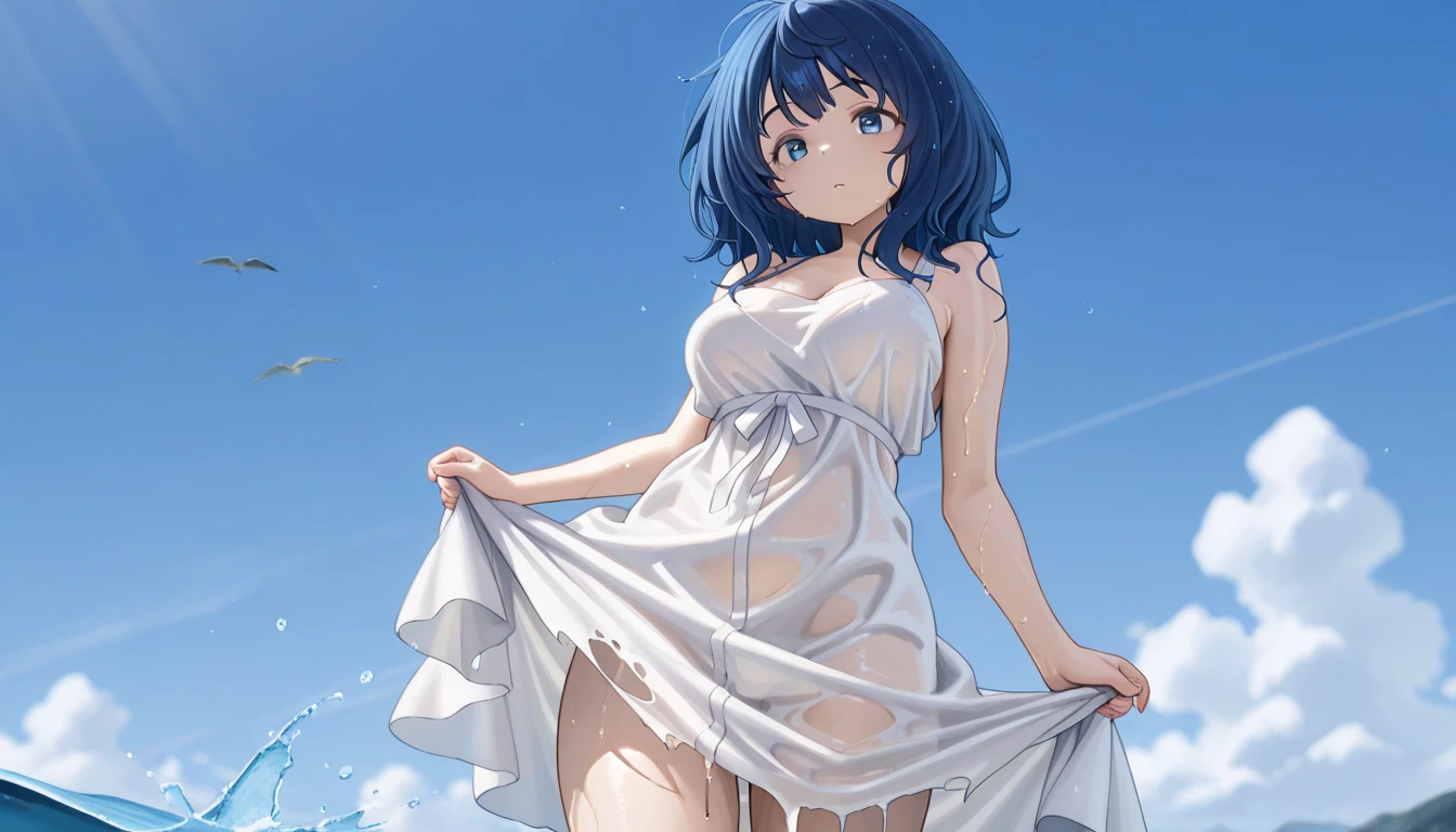 1girl、vtuber-fullbody、highest quality、Masterpiece、Official Art、The best composition、Super detailed、Standing in front of the viewer、short hair、Simple bikini、Small breasts、barefoot、Simple Background、Upright Pose、Character Design、