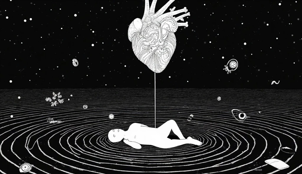 Painting of a man with a heart in his hands and a planet in the background, no plano astral ) ) ), connected to heart machines, emanating and flowing energy, portrait of a cosmic entity, astral appearance, cosmic entity, humanity like cosmic structure, Viagem Astral, alma deixando o corpo, um ser interdimensional, cosmic energy, cosmic energy wires, heart effects