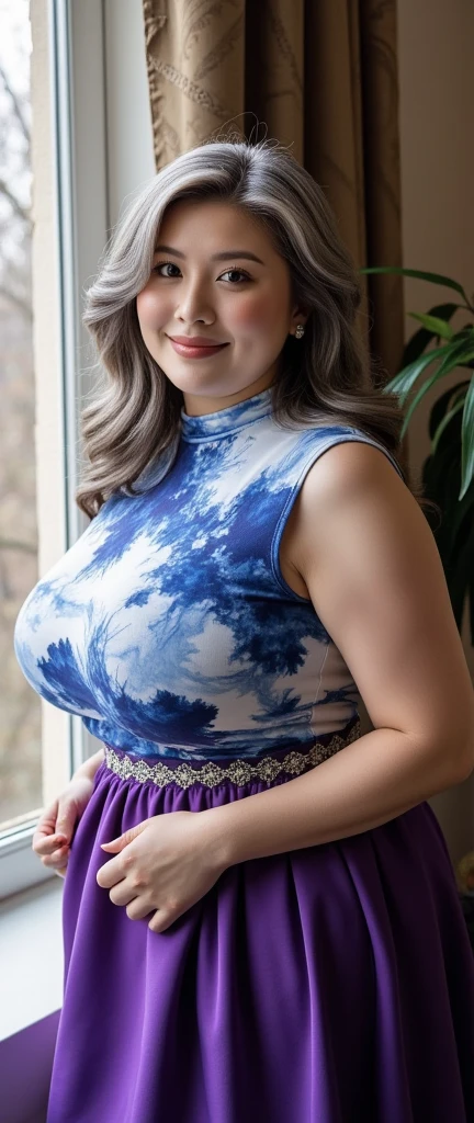 8k,high quality,high resolution,One woman,smile,(tall),whole body,Big Breasts,muscle,Cleavage,young woman,Japanese,smile,blue sky,,Bobcut,Large sagging breasts,White Dress,,