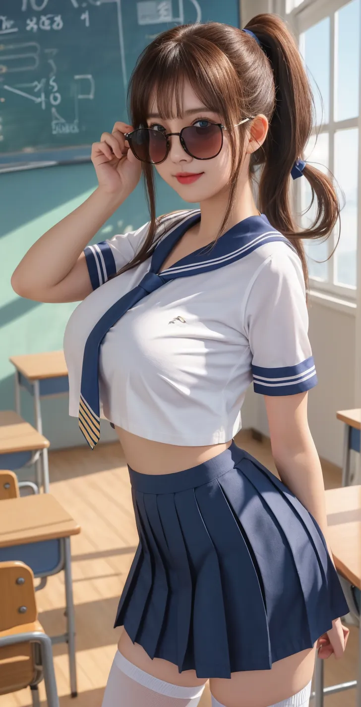  (8K, best quality, masterpiece:1.2), (realistic, photo-realistic:1.37), (high color saturation:1.0),  (highly detailed skin), (highest quality:1.0), (ultra high resolution:1.0) ,(realistic:1.0), (Super detailed:1.0), (8K, Raw photo:1.1)、standing random pose, smiling, natural breast, perfect lighting, ((3girls students)), 18years old, (mysterious), clear and detailed, ((school_uniform, Japanese sailor uniform, flared skirt)), (classroom), cute face, (white_panties),