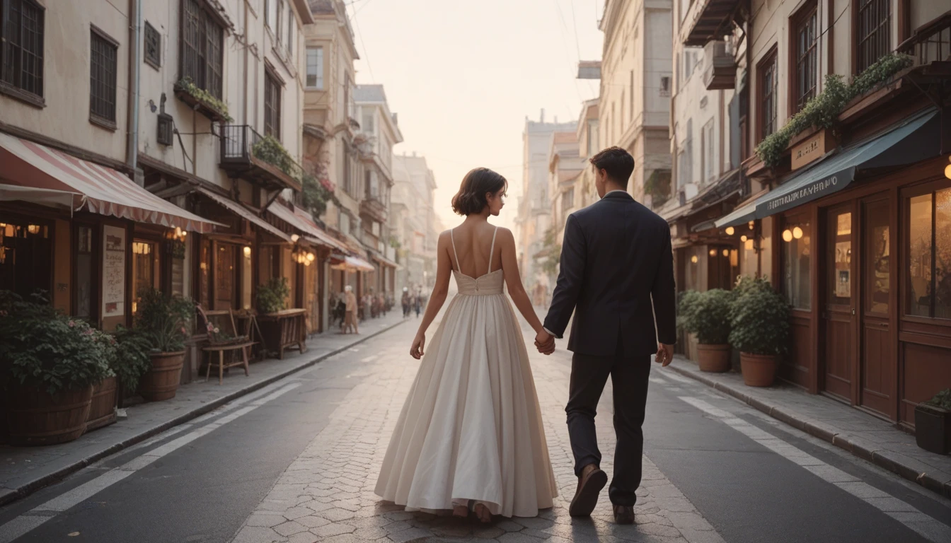 Newlyweds walking through Rome
