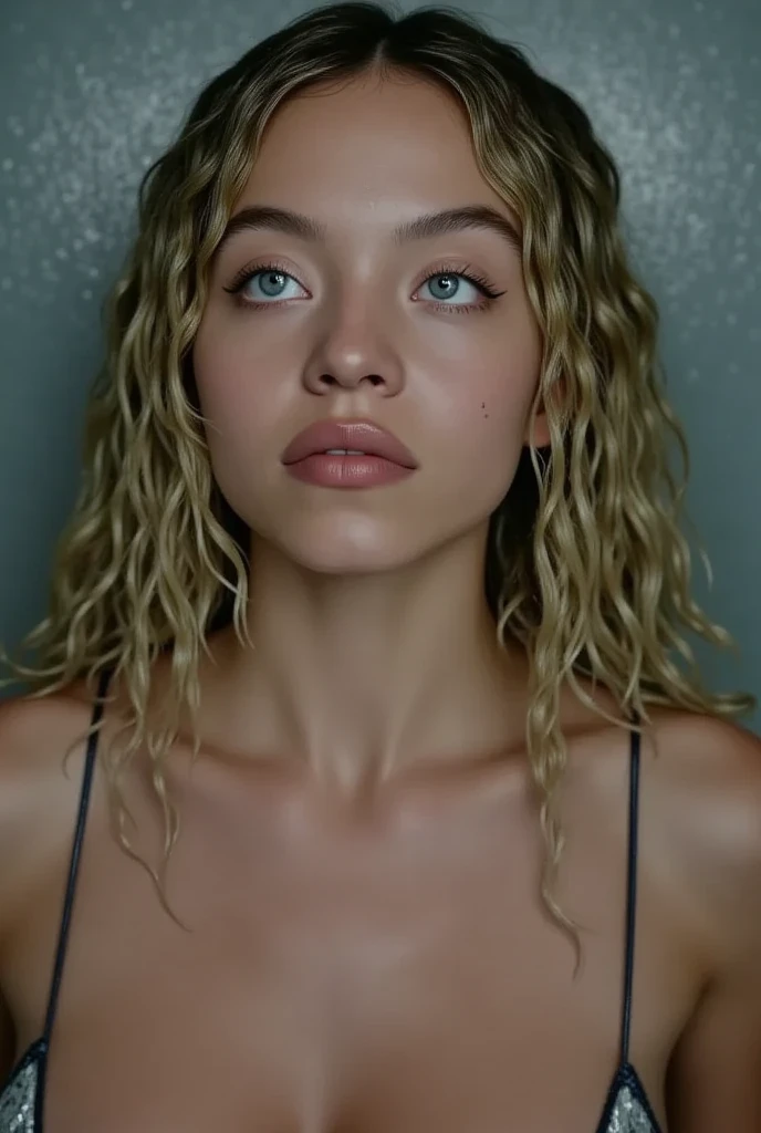 (masterpiece, Best Quality), 32K HDR, High resolution, Solo, 1girl in, (Alycia Debnam, ultra-realistic portrait of her), Blonde hair, Long hair, (sheer swim suit:1.3, Show me her shaved armpits), huge , huge cleavage, huge , huge breasts,showing nipples, (lay down, bed, Abandoned hut:1.1, farms:1.1, Dark atmosphere, Dark room, At night), Detailed eyes, Detailed skin texture, Detailed face,