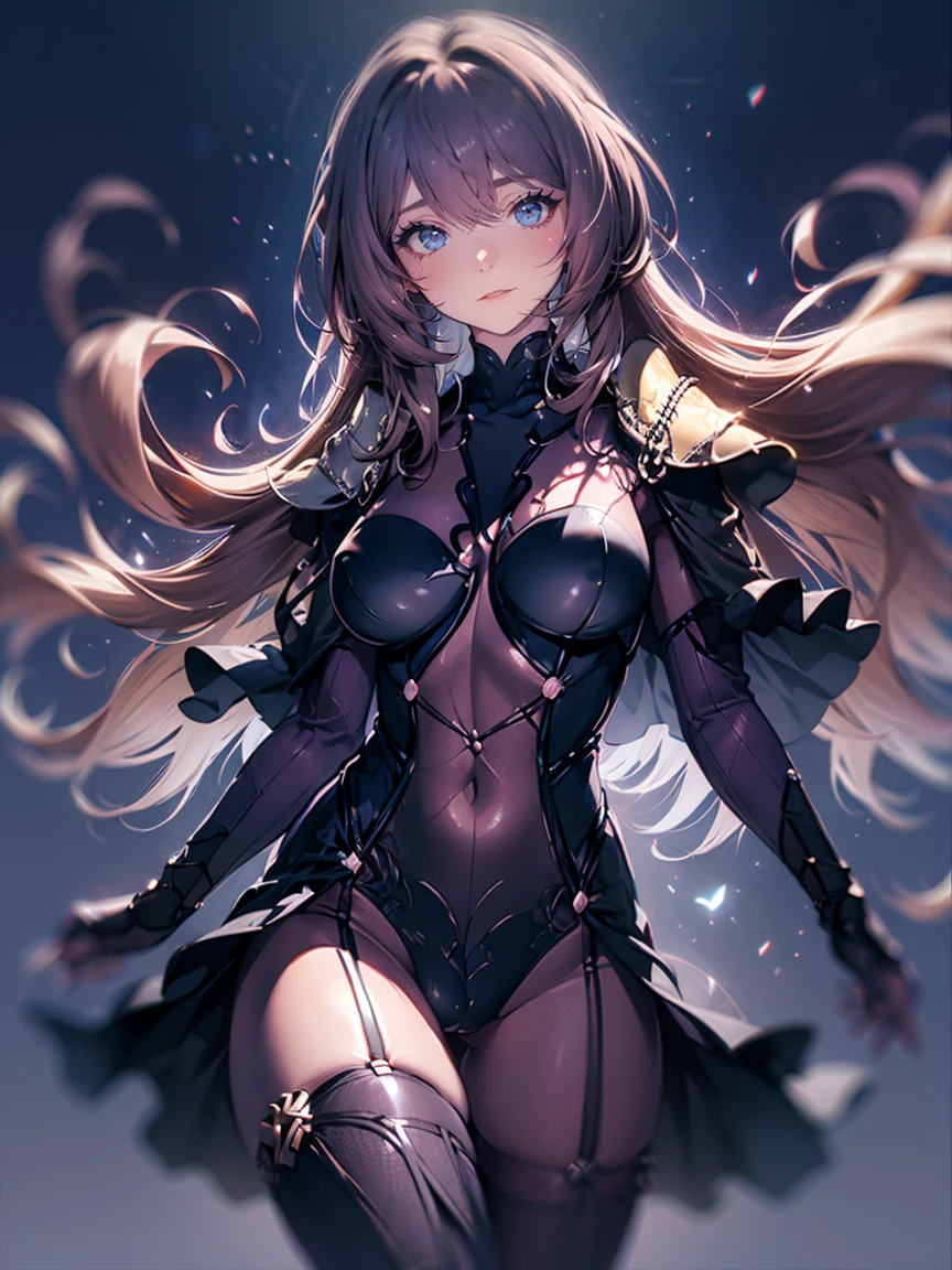 (masterpiece, best quality:1.2), <lora:fate_scathach-10:1>, cowboy shot, solo, 1girl, scathach \(fate\), expressionless, closed mouth, looking at viewer, long purple hair, red eyes, armor, shoulder armor