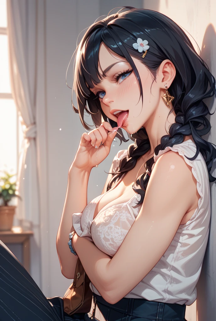 (masuter piece:1.2、top-quality)、(Real Photographics、intricate-detail)、Real adult women、(yellow garter belt depicting only the upper body,、Wearing the winner of the boxer show、Cleavage enhancement close-up zoom、Open your mouth wide、Background bedroom
