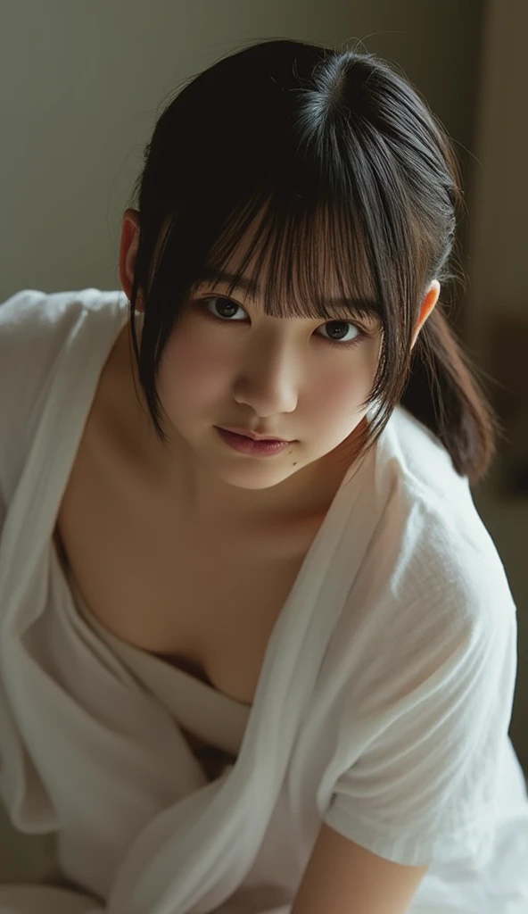 (masterpiece、Highest quality、Very detailed),Create a highly detailed close-up image of a Japanese woman’s face. She has long, straight black hair that frames her face perfectly. Her skin is fair and smooth, with a soft, natural glow. Her complexion is flawless, showing subtle details such as the fine texture of her pores and a light blush on her cheeks. Her eyes are almond-shaped and dark brown, with intricate details in the irises and long, natural lashes. Her eyebrows are well-groomed, with individual hairs clearly visible. She has a delicate nose with finely detailed nostrils. Her lips are full and naturally pink, with a slight sheen that highlights their shape. The texture of her lips shows fine lines and the soft curvature of the lips. The background is simple and blurred to keep the focus on her face, enhancing the intricate details and the natural beauty of her features.
Pay special attention to the play of light and shadow. Soft natural light gently illuminates her face from the front, creating a subtle glow on her forehead, nose, and cheeks. Shadows are softly cast along the contours of her face, emphasizing her cheekbones, the curve of her jawline, and the sides of her nose. The light catches in her eyes, creating tiny highlights that bring them to life. The gloss on her lips reflects the light subtly, accentuating their fullness and texture. The shadows in her hair add depth and dimension, with individual strands catching the light.