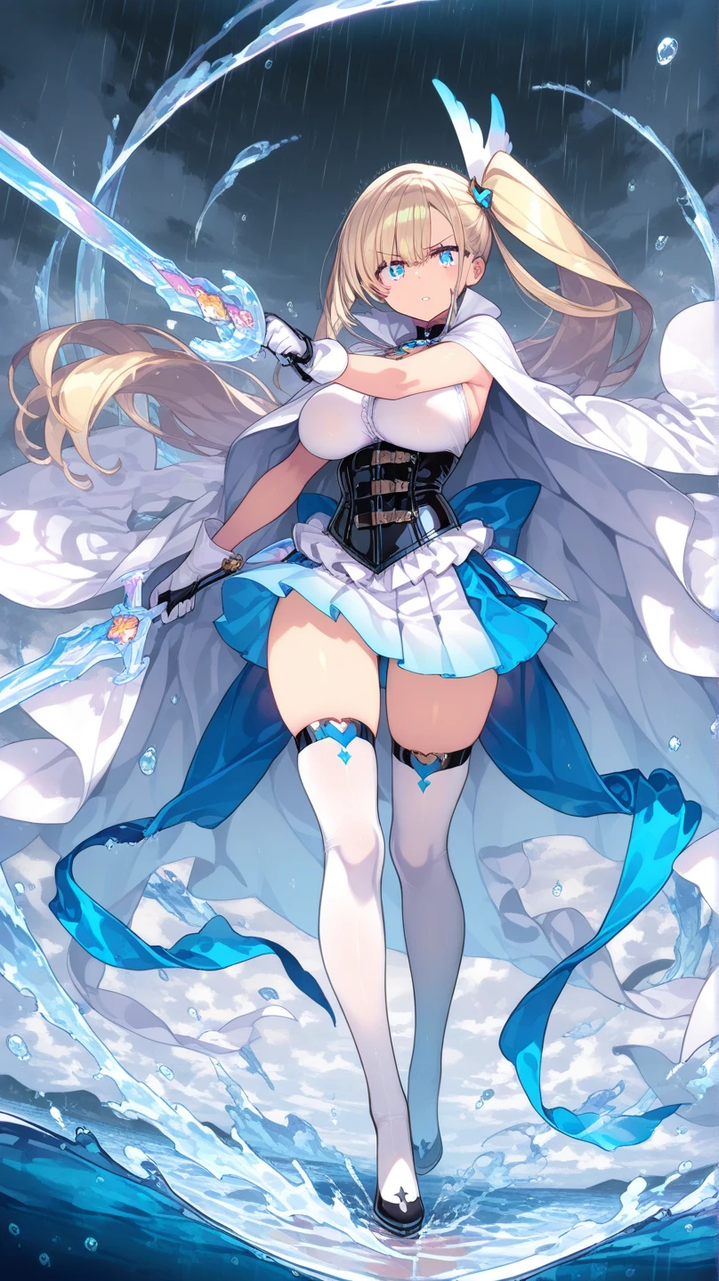 (((1girl))), ((best quality)), ((masterpiece)), ((ultra-detailed)), (illustration), (detailed light), (an extremely delicate and beautiful), (beautiful detailed eyes), (sunlight), ((extremely light)), ((extremely clothes)), (((hyper detail))),(((((front lighting))))),(((((front light))))),
((((quite adorable magical dress with brief pleated skirt and magical hat)))),
, (((Mage))),
(((wavy long hair))), ((((platinum blonde hair)))), (((long hair))),
(((crystal blue eyes))),
((((whole body)))), aged 5 to 8, ((((())))), (((((quite adorable young girl))))),
(((condescending expression))), (mischievous smile with sexual satisfaction), (((extra adorable))), (((extra slender shape))),
(((extremely beautiful detailed face))),
((elegant magic gloves)),
((elegant magic boots)),
(((bravely and dynamically attacking enemies with a Magic of Light Balls))), ((Dutch angle)), (((magical panties))), ((((rear view)))),
(((()))),
(((extremely thin thighagical stockings)))