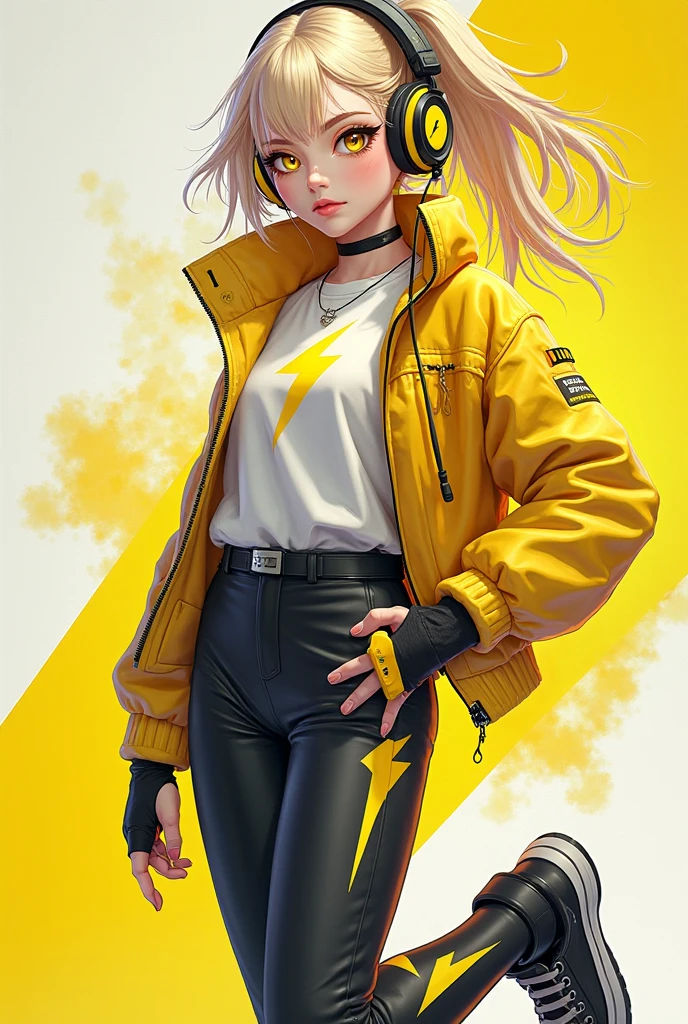 anime girl, 1girl, cute, bangs, blonde_hair, cowboy_shot, earrings, floral_print, jacket, jewelry, looking_at_viewer, necklace, shirt, Long_hair, shorts, solo, yellow_jacket, yellow_shirt, detail eyes, fantasy model, realistic, sharp details, intricate details, ultra-realistic,digitally enhanced,3d reference , 8k resolution, unapologetic grit, overexposure,sharp focus , UHD, 8K