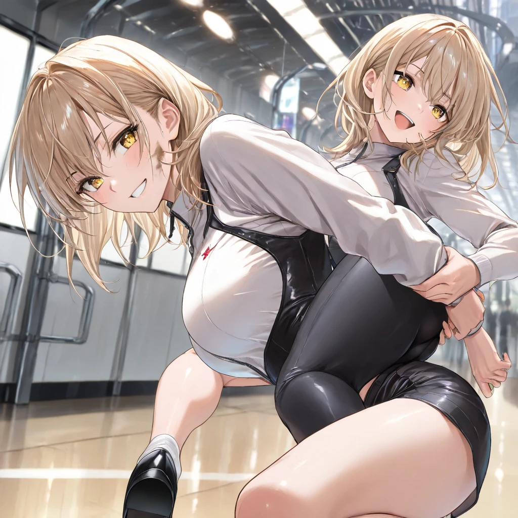 （Affirmative prompts）
(1 Girl)++, (masterpiece)+++, (Highest quality)+++, (Super cute)+++, lovelive!, Anime Color, , tears, (vapor)+++ , Being abused ,feigned ignorance, wearing blazer whiteshirt ,Check skirt , (Roll up your shirt), Out of place bra ,arched back, Crowded train,  (Many men standing behind a girl )++, Dynamic pose, Dynamic hand movements, (Grab your chest)+++, A man grabs a woman's arm , (Hands frying), (Floating Hand), (Grab from behind), The image shown is、Generated in stable diffusion。 ✧ (*´ `*) ✧ ° The prompt is:. To get your favorite images、You may need to generate multiple images at once。.Panty shot、Brasilia、erotic、Molester