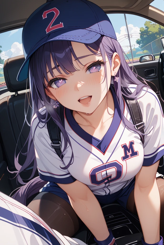mastute piece,Best Quality,insanely detailed,8k cg,nsfw,
(shoot upper body:1.3),
(1girls:1.3),standing,looking at viewr,body in front,both arms behind back,(baseball uniform:1.3,baseballcap),(bare breasts:1.1),(bare nipples:1.1),
break,
blush,shy,(??????? face),(trembling:1.2),break,(blue hair:1.2),
break,
perfect breasts,perfect teats,(open mouth:0.9),(large breasts:1.2),
(スタジアム),