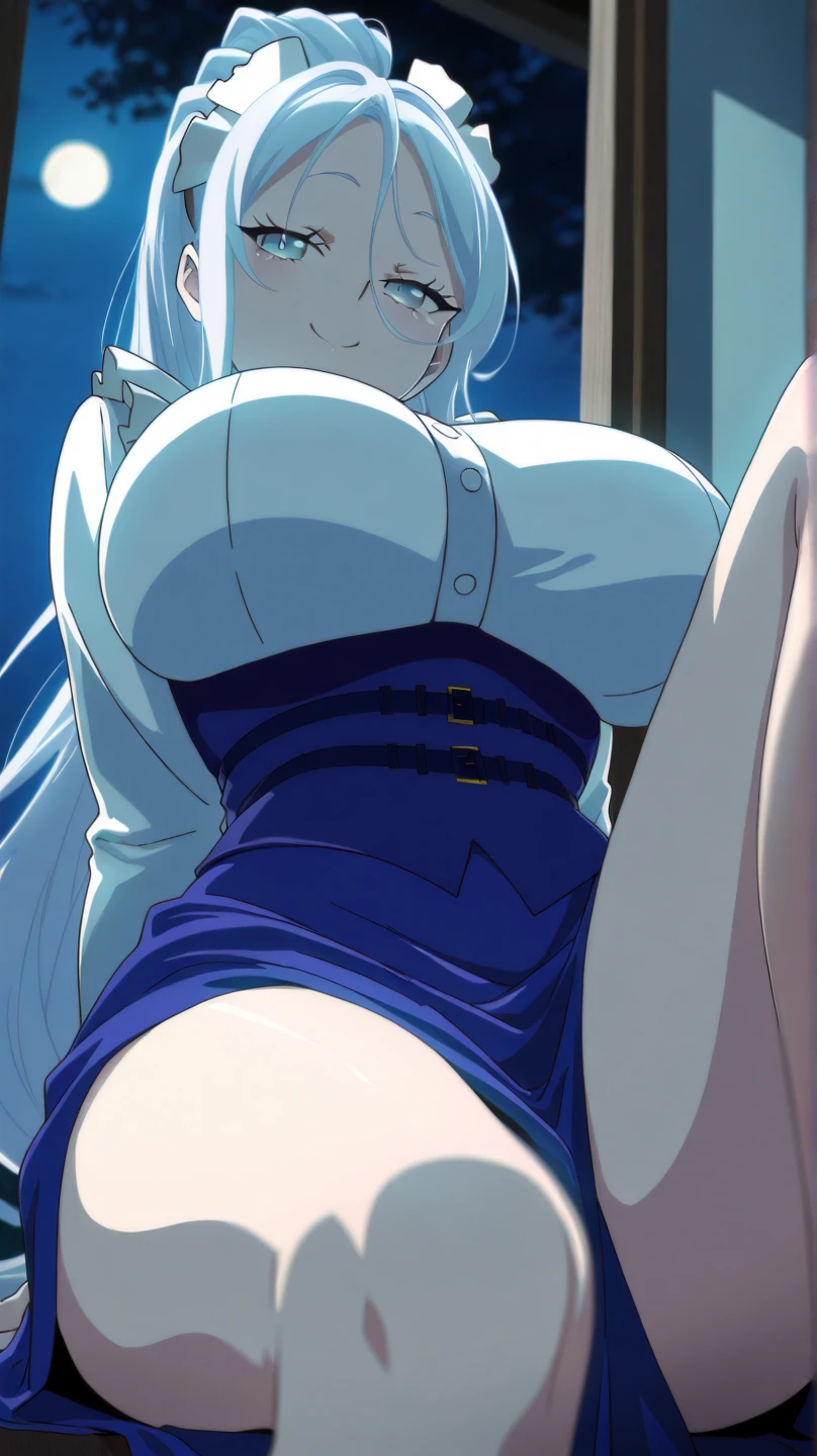 anime screencap, BREAK, 1girl, dark skin, long hair, yellow eyes, large breasts, competition swimsuit, blush, embarrassed, from below, crotch focus, sweat, cowboy shot, sky, masterpiece, best quality, very aesthetic, absurdres
