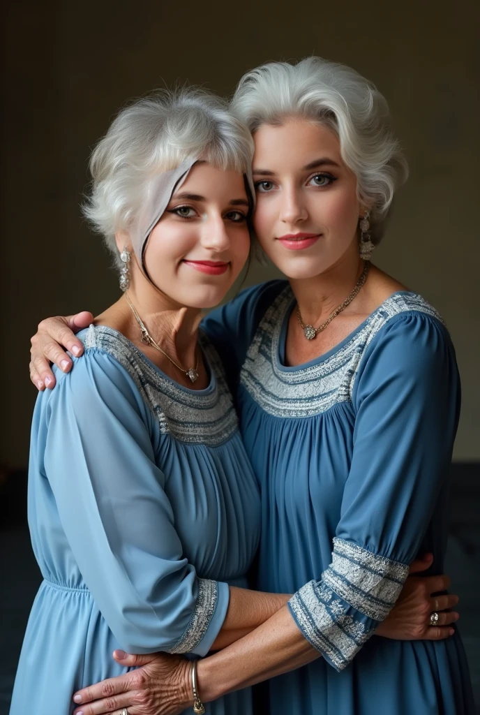 detailed portrait of a young family, a small with fair skin and white curly hair with blue eyes, an older girl with ash-colored hair and blue eyes, the children are wearing beautiful clothes, the parents are sitting next to them, father and mother, realistic, photorealistic, detailed, 4k, 8k, vibrant colors, warm lighting, cinematic composition, elegant, high quality