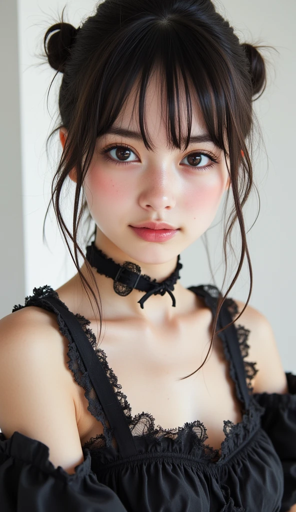 (masterpiece:1.0), (best quality:1.4), (ultra highres:1.2), (photorealistic:1.4), (8k, RAW photo:1.2), (soft focus:1.4), 1 young girl, (18yo:1.3), (sharp focus:1.4), (Japanese:0.3), (russian:1.1), detailed beautiful face, black hair, (detailed maid crothes:1.4), (lace choker:1.2), beautiful white shiny humid skin, (ulzzang-6500:1)