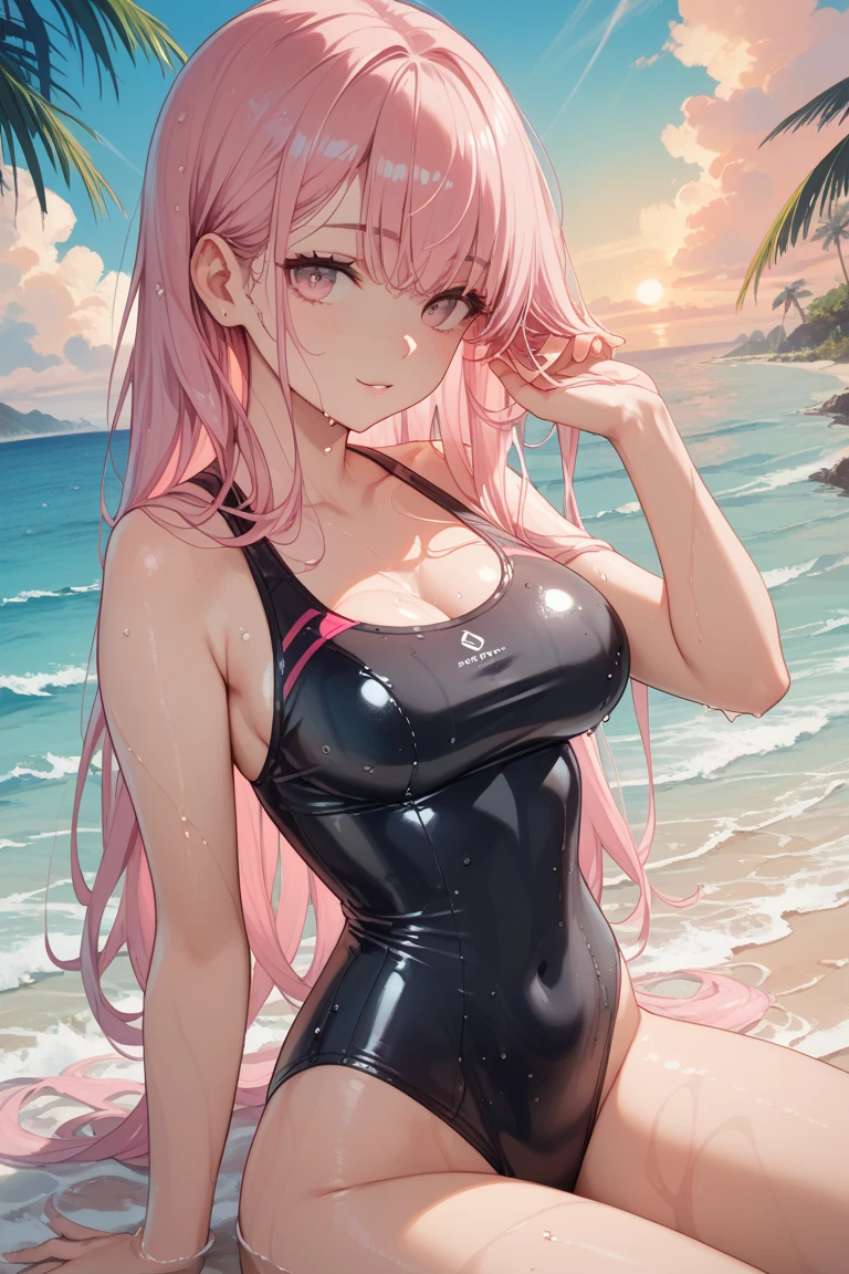 mastute piece,Best Quality,insanely detailed,8k cg,nsfw,
(shoot upper body:1.3),
(1girls:1.3),standing,looking at viewr,body in front,both arms behind back,(school-swimsuit:1.3),(bare breasts:1.2),(bare nipples:1.2),
break,
blush,shy,(ecstasy face),(trembling:1.2),break,(light pink hair:1.3),
break,
perfect breasts,perfect teats,(open mouth:0.9),(large breasts:1.2),
(beach),