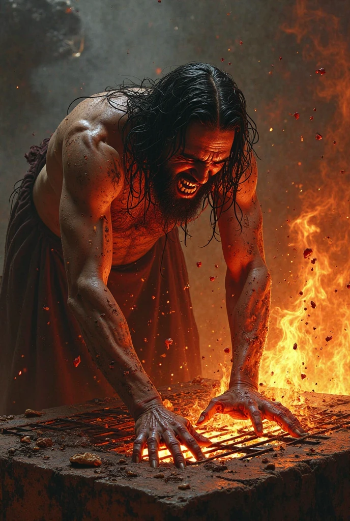 Gadarene demoniac in great pain chained in a cave