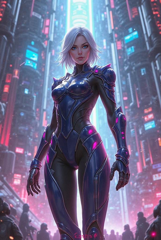 a portrait of mecha female vampire in a dark gothic cyberpunk church, an exotic exquisite beautiful mecha female vampire, dynamic hair color, short hair, dynamic eyes color, intense eyes,  glowing eyes, dynamic eyes color, wearing intricate mech armor, delicate mech armor, delicate blood veins in the armor, wearing thigh high heeled boots, dark gothic cyberpunk church background, vibrant, Ultra-high resolution, High Contrast, (masterpiece:1.5), highest quality, Best aesthetics), best details, best quality, highres, 16k, (ultra detailed: 1.5), masterpiece, best quality, (extremely detailed) RAW, (ultra details, Masterpiece, best quality), Dark Art Painting Style
