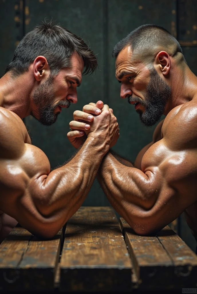 (Very detailed 8k wallpaper), two asian men, muscle worship, arms folded, At the gym, high detailing, buzzcut, very large and strong body, bulging muscles, well-muscled, very large pectoral muscles. Very sexy abs, legs are muscular, Toned figure, lightens oily skin, muscular, Tank top, T-shirt, longshot, Wide Shot