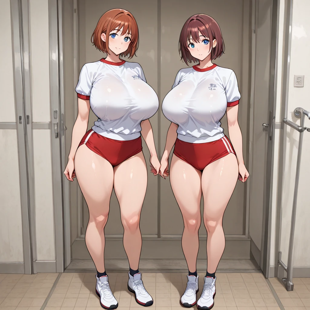 (best quality,4k,8k,highres,masterpiece:1.2),ultra-detailed,realistic:1.37,(Japanese woman:1.1),(A female volleyball player standing against a wall,She's taking off her bloomer and exposing her underweAr, I'm tiping my clothes and exposing my tit),(lanky, leggy, tall:1.2, huge tit, Big butt,muscular), (perfect face, black hair, Pixie cut:1.5,Side undercut,Human ears),(Slant eyes,Blue eyes),(Uniforms Of thick fabric that fit the body,Red volleyball uniform, short sleeves,red bloomers,kneelet,White socks below the knees,White sneakers),(Behind the dimly lit gymnasium),(Hot breath:1.3),(Flowing sweat:1.3),(full body),from front,(The expression of dissatnt,Angry)