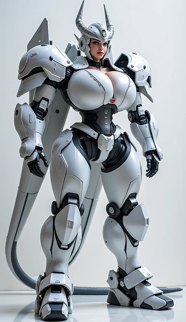 (Muscular:1.6), (thick thighs:1.5), (chisled abs:1.5), (large muscular chest and shoulders:1.4), FEMALE, brown hair, long brown hair, (big smile:0), (wearing a skin-tight mecha cyborg cute bodysuit:1.5), looking at viewer, (three quarter view:1.2), upper body view, (white background:1.5), dark lighting, clean skin, detailed eyes, (dark skin:1.4), (very thin waist:1.3), (huge round muscles:1.5),