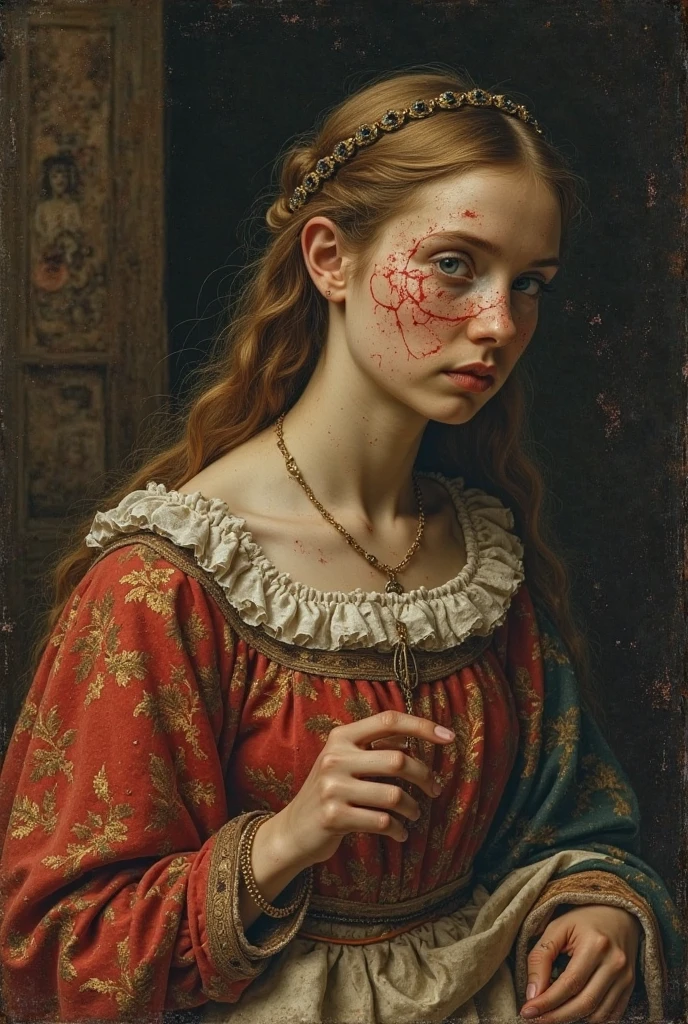 A masterpiece of a full-body portrait, showcasing a standing zombie girl with the best quality and attention to detail. The girl is presented in her entirety, from head to toe, capturing every intricate feature and expression. Her appearance depicts a hauntingly beautiful and terrifying zombie. The artist has painstakingly captured the essence of decay and transformation, with rotting flesh and green-toned, lifeless skin. Attention is drawn to the girl's mesmerizing, extremely detailed eyes that exude a sense of darkness and despair. Her lips, equally detailed, are tinged with a deep shade of red, hinting at her insatiable thirst for blood. She stands tall, showcasing her ragged clothes that hang loosely from her emaciated frame, symbolizing the remnants of her former self. The girl's hands, adorned with long, claw-like nails, are dipped in a vibrant shade of red, evidence of her recent feasting. The scene is set with a touch of witchcraft, adding an eerie atmosphere. The lighting, carefully orchestrated, casts dramatic shadows and highlights the girl's decaying features. This full-body masterpiece is a testament to the artist's skill and attention to ultra-fine details. The artwork boasts vivid colors, sharp focus, and a realistic, photo-realistic quality that immerses viewers in the macabre world of the undead. It is a haunting portrayal of a zombie girl, evoking both fear and fascination in equal measure.