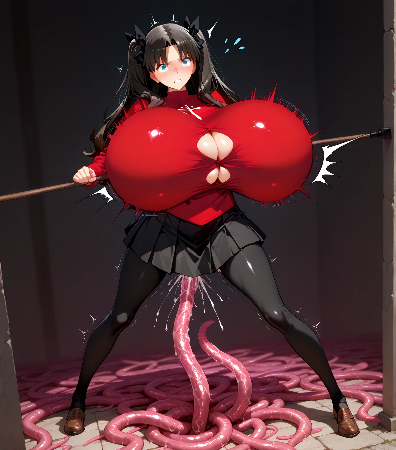 My aunt is licking my dick in the kitchen while hiding so no one can see me、She is embarrassed to be seen in her underwear、Clothes that show the shape of your huge breasts、She is being attacked by tentacles while making an ahegao face.