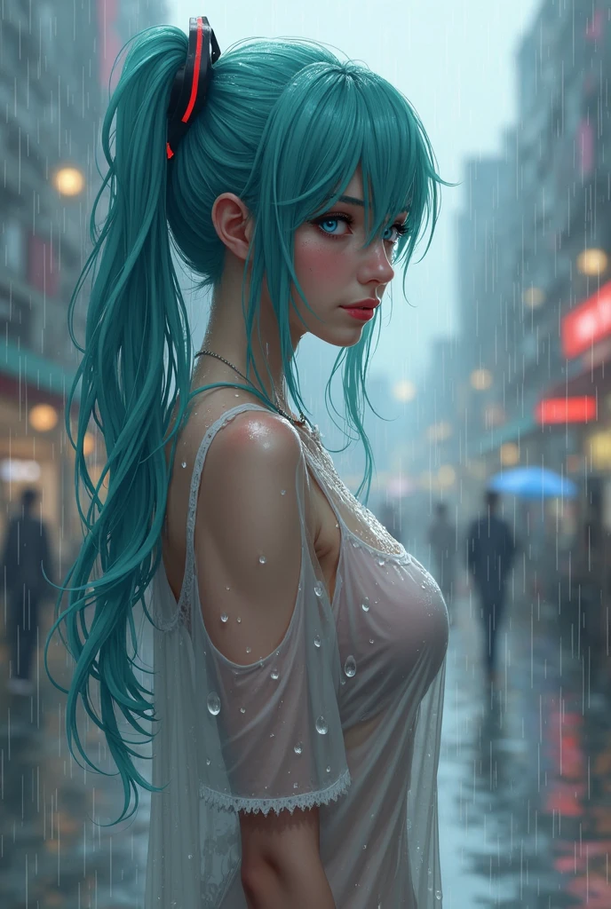 NUDE:1.2,Traction collar:1.3,Leash:1.3,protrait photo,Full body image,For the audience,Shred clothes,Fragments of clothing,cpainting,psychedelic,Dreamlike,atmospheric artwork depicting a rainy street scene at night. soft,pastel color palette dominated by blues and eerie oranges. A girl with long light blue hair,wet hair, dressed in a wet and transparent dress,offering an ethereal,almost ghostly presence. The background showcases blurred city lights,rain reflections,and falling petals,creating a sense of melancholy and romanticism. Dynamic composition with a mix of sharp and softened details,emphasizing the dreamy,impressionistic style. Another figure,possibly a young man,stands in the blurred rain-soaked background,contributing to the sense of solitude and introspection.,,Devil figure,slim,Front convex and back curved,Perfect body,的Very detailed details of the face,Clear facial features,Fair and delicate skin,long legs,Avoid changing the facial features of the reference image,Perfect facial features,Very detailed details of the face,Glowing eyes,Mid-chest,Cleavage,clavicle,Light arm,Bare legs,Black over the knee,Perfect body比例,Long legs,Devil figure,Real skin texture,Glowing translucent skin,Real skin pores,Perfect hands,Perfect hands臂,Perfect hands指,Perfect legs,Perfect feet,Perfect feet趾,Covered in sweat,Devil figure,slim,Front convex and back curved,Perfect body,的Very detailed details of the face,Clear facial features,Fair and delicate skin,long legs,Avoid changing the facial features of the reference image,Perfect facial features,Very detailed details of the face,Glowing eyes,Big breasts,Cleavage,clavicle,Light arm,Bare legs,Black over the knee,Perfect body比例,Long legs,Devil figure,Real skin texture,Glowing translucent skin,Real skin pores,Perfect hands,Perfect hands臂,Perfect hands指,Perfect legs,Perfect feet,Perfect feet趾,