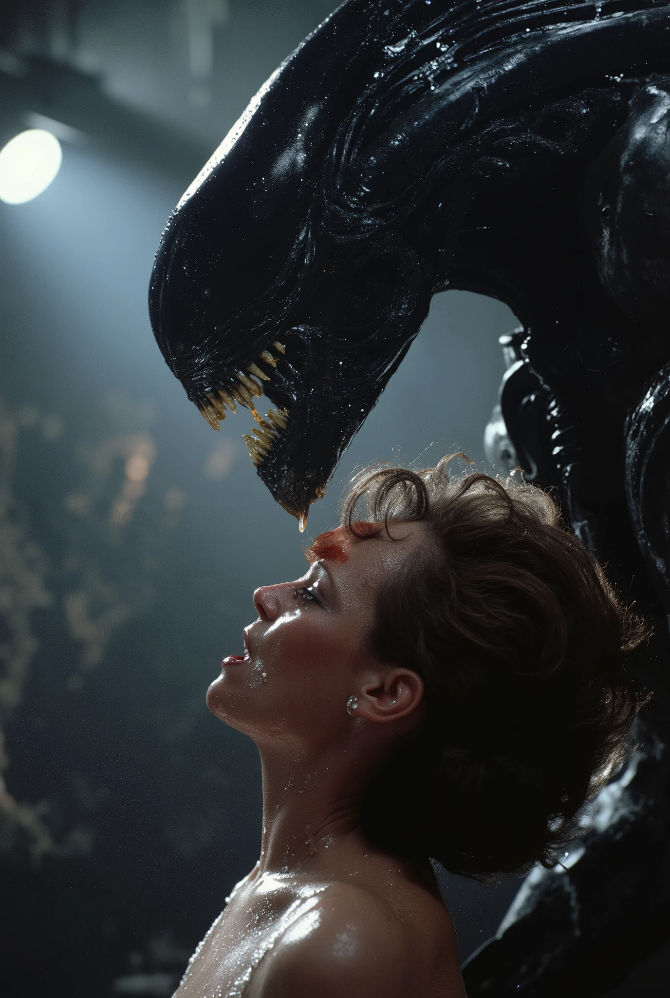 a massive xenomorph dick fuck unconscious Ellen Ripley pussy hard, Ellen Ripley is gunge all over her body and cum on her face