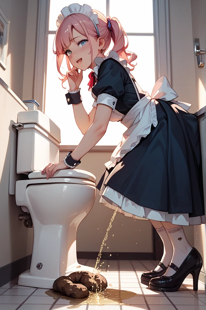 Pee all over the body、Urine、the whole body is wet、1girl in, Toilet room, Sweep the urinal, kneeking, sponge, raunchy, pee, rubbish,, ​masterpiece, top-quality, ighly detailed、maid clothes、a blond、White liquid all over the body、Yogurt all over the body、blue eyess、barechested