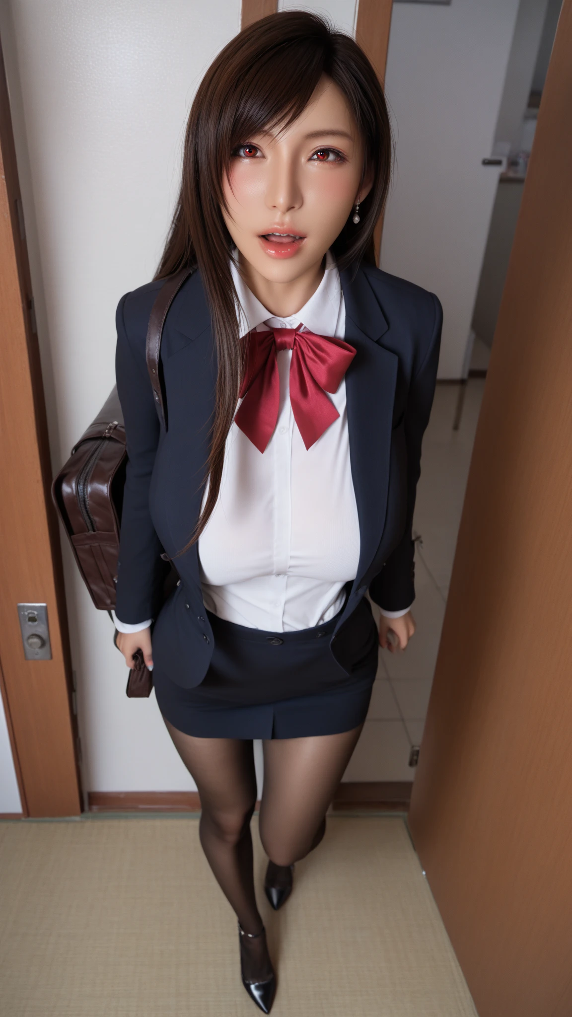 school blazer laid on floor, plaid skirt, stripe tie, fat, cute big breasts, (invisible, no human, headless, handless:1.5)