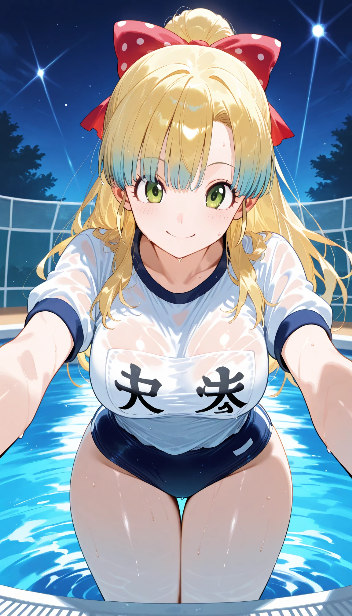 (masterpiece, highest quality:1.2)、Ahegao Double Peace、Sexy Swimwear、Embarrassed、Excessive armpit sweating、 Completely naked、smile、Embarrassed、Big Breasts、Pussy、Pee、Breast milk、Being chubby、Pichi Pichi School Swimsuit、horny masturbation、Steam from the body、Spread your legs、Large areola、Your body is wet、The nipples are erect、Spread your crotch with your fingery whole body is shaking