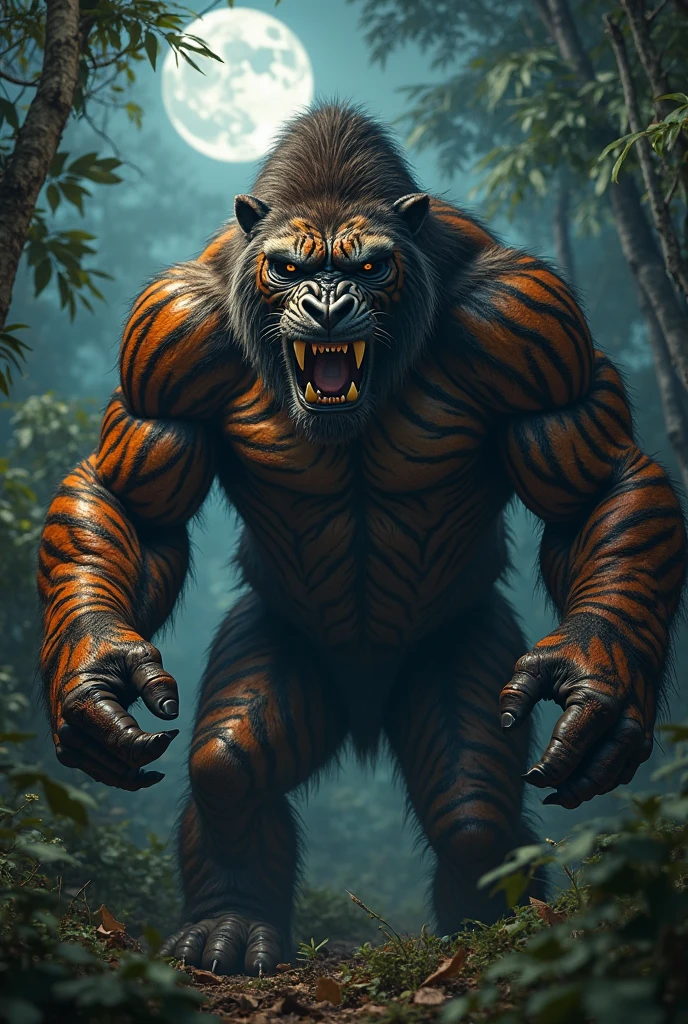 A wolf half tiger and half gorilla