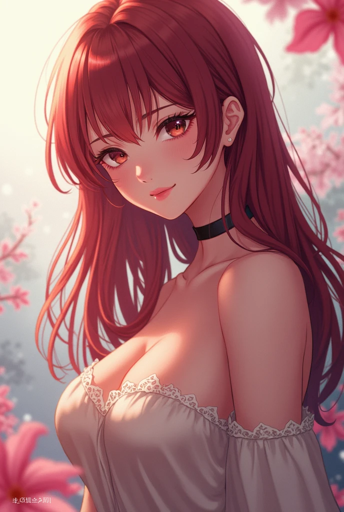 masterpiece, absurdres, hinata\(boruto\), 1girl, solo,mature female, off shoulder floral dress, looking at viewer, (falling petals), perfect composition, detailed lips, big breast, beautiful face, body propotion, blush, (pink lips), long hair, purple eyes, soft gaze, super realistic, detailed, photoshoot, realistic face and body, sexual expression, seductive expression,((big tits))