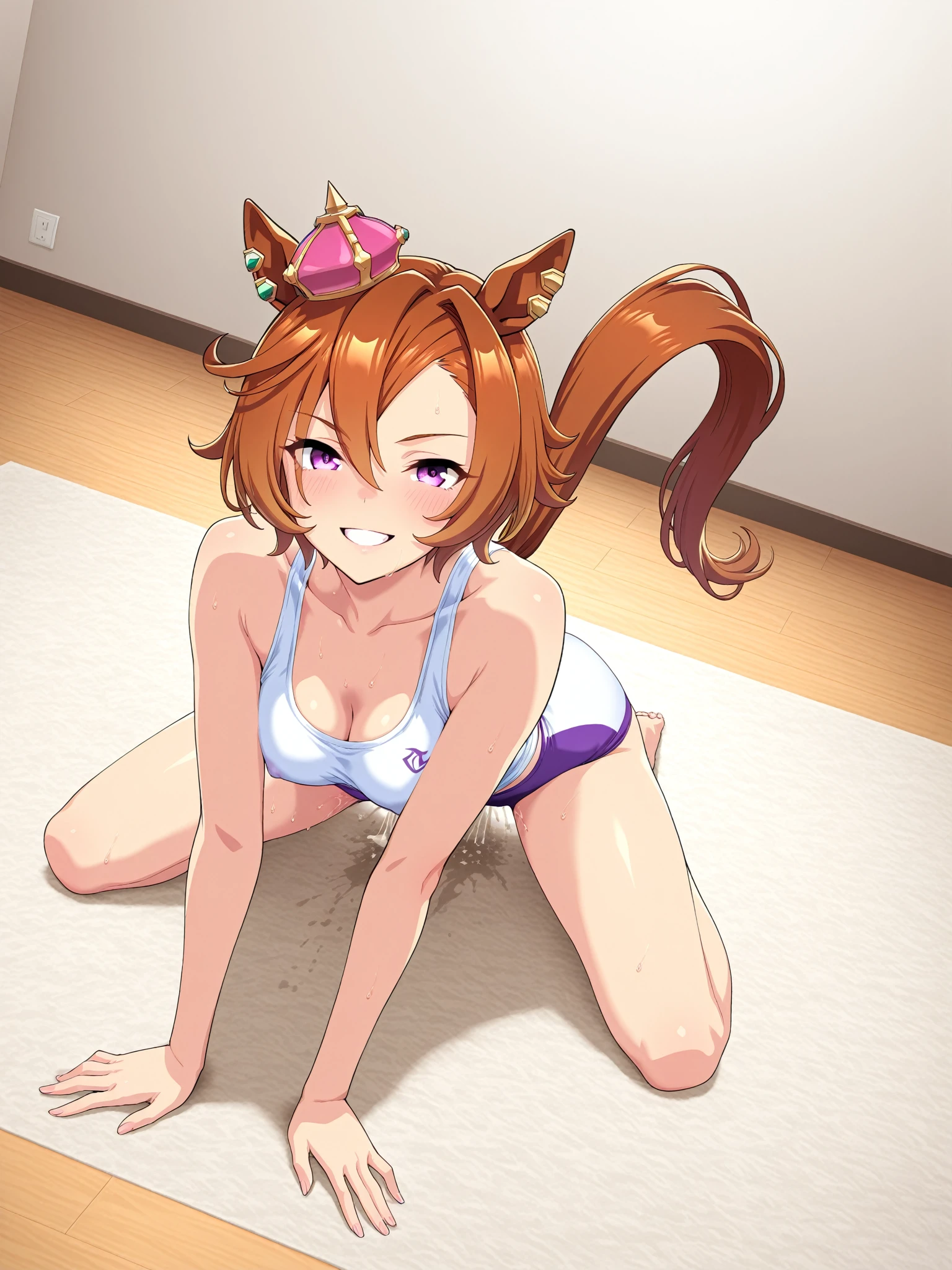 masterpiece, best quality, beautiful art, high resolution, well formed hands, body and fingers, 1 woman, solo, Ichigo Momomiya , grown up, adult, cat ears and cat tail, big breasted, cleavage, hair ribbon, wearing a Tyris Flare outfit, full body, sexy and skimpy bikini, gorgeous legs and thighs , dancing seductively and erotically, turning backwards and forwards, showing her back and front, showing her butt, t -back, bikini thong, smiling joyfully, looking at the viewer, flirting, beach environment