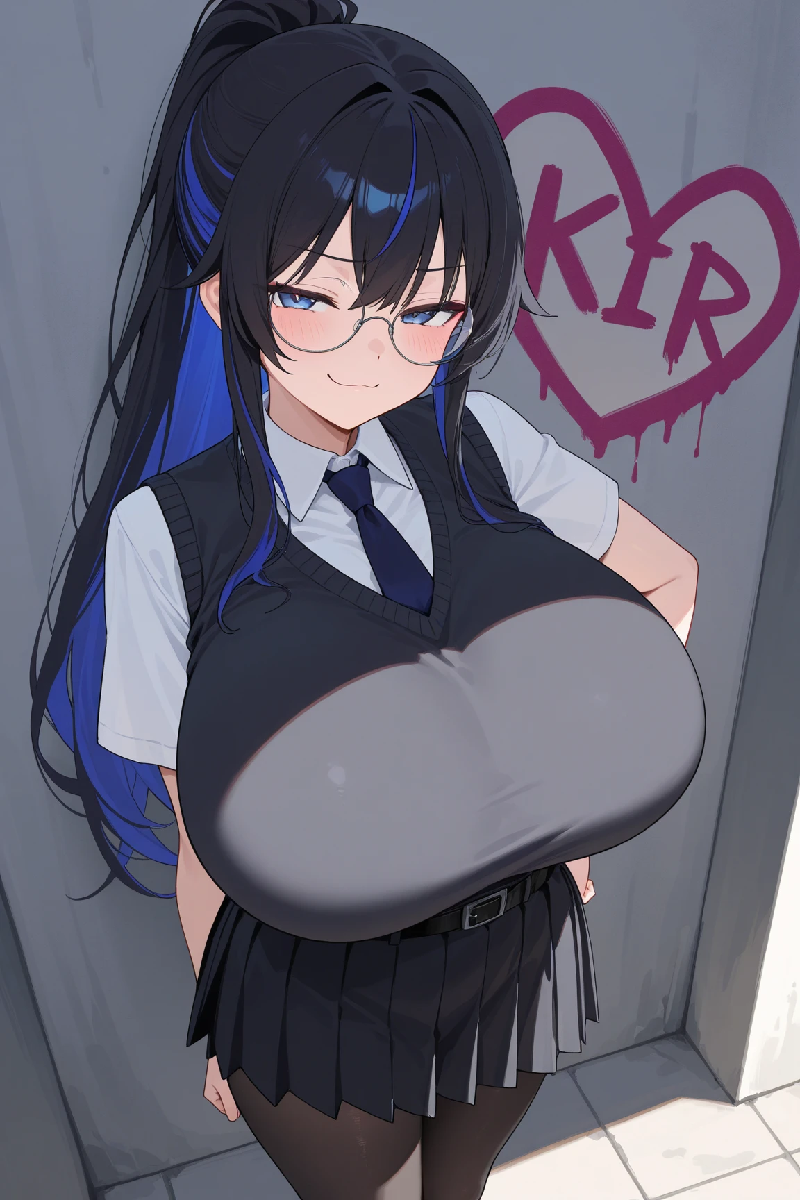 One Girl、Maid clothes、Torn black tights、Expressionless、Round Glasses、Pile driver、poop、顔についたpoop、Put out a lot、Pee、体にPeeがかかる、Large Breasts、Breasts hanging from side to side、amazingly massive breasts、front