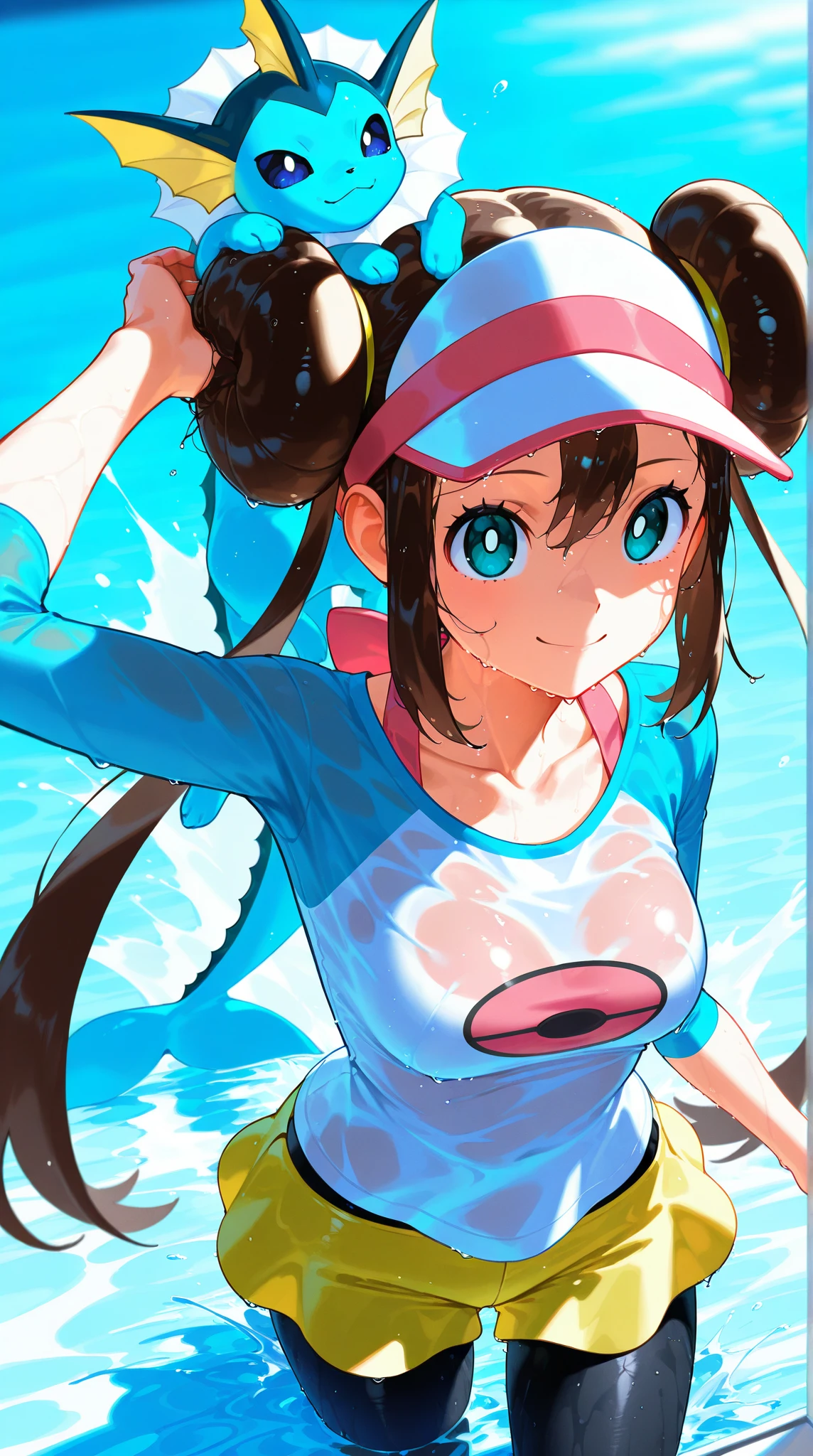  (nsfw), ((((rosa)))), ((pokemon)), Small breasts, Nipples visible from the nape, Embarrassed face, (((Top view)))