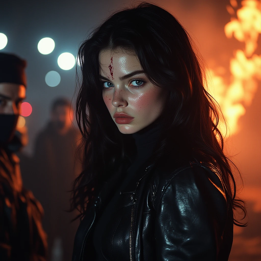 a dark and moody music album cover, a sad and angry woman with a powerful expression, detailed facial features, dramatic lighting, heavy metal, rock music, dark colors, blue and red tones, muted palette, layer of grime and texture, cinematic atmosphere, photorealistic, 8k, high quality, masterpiece
