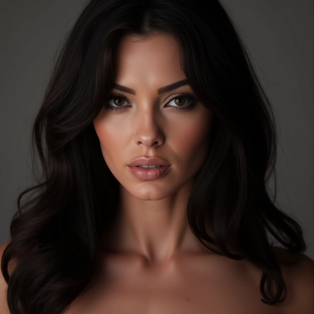 black and white photo, sexy Kim Kardashian,(monochromatic, (high contrast, low saturation, intense focus, moody, dramatic, chiaroscuro lighting, shallow depth of field, strong shadows, soft highlights, intimate framing, eye-level angle, grainy texture image, 85mm lens, f/2.2, evocative, emotional intensity, skin pores, skin textures, veiny flat breast , bare chest,full body view, undeveloped nipples, small size breast