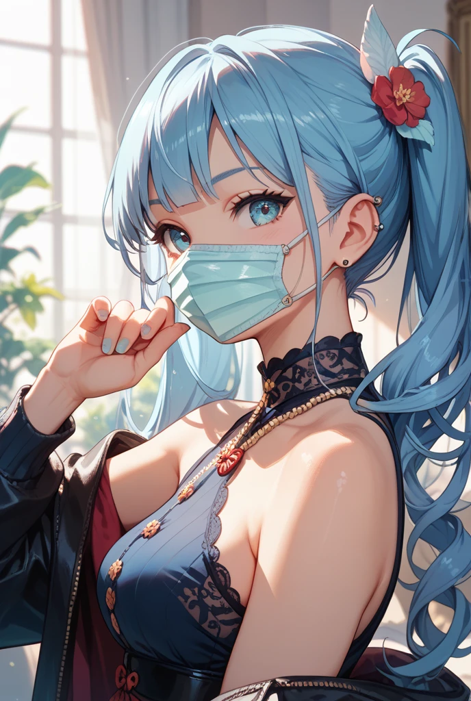 ＡＩBeauty、Real Beauty、Big Breasts、Park Prompt、heart pattern camisole、ponytail、Light blue hair、Erotic、naked、Face masks、No bra、No underwear