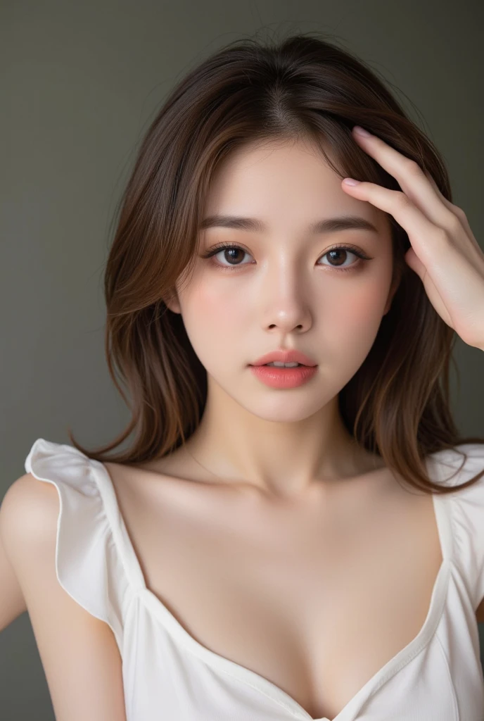 (masutepiece:1.5)、(top-quality:1.5)、(16k wallpaper:1.2)、(Photorealsitic:1.2)、(ultra-detailliert:1.2)、(超A high resolution:1.2)、(two male、1 female:1.3)、(Having sex:1.6)、White Sports Bra、super-detaild skin、Detailed and clean eyes、Natural Color Lip、Semi-long bob hair、large full breasts、Red cheeks、Screaming、Closing both eyes、Inside the tool room、Crowd of men、