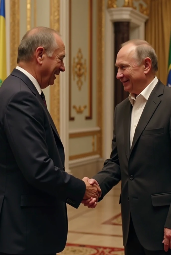 Vladimir Putin shaking hands with Lula from Brazil 
