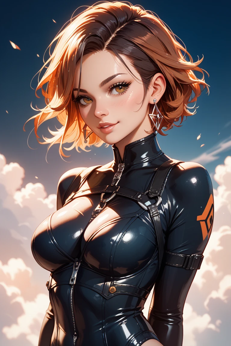 Natural redhead woman (perfect and sexy face) blue eyes and perfect figure (angry expression after having had a fight) (fitness body) dressed in a torn astronaut outfit (showing breasts through torn clothes)(exposed breasts) (perfect and symmetrical breasts) (do not deform body parts) in a city environment (roof of a building), robotic arm and a normal arm (cyberpunk), special detail in his hands and not deforming parts of the face